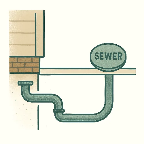 Illustration of a house drain line running to the sewer