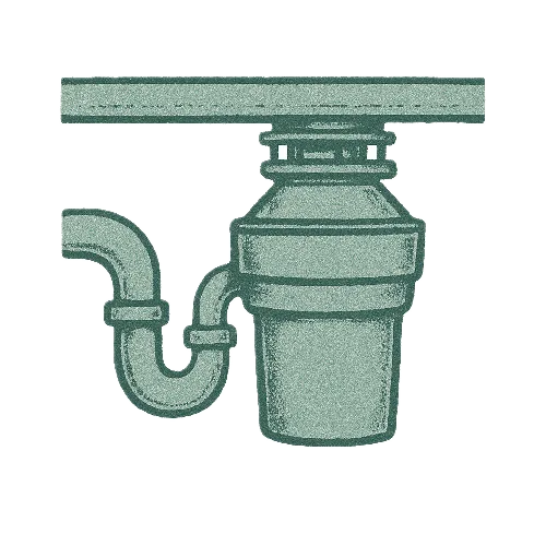 Illustration of a garbage disposal under a sink